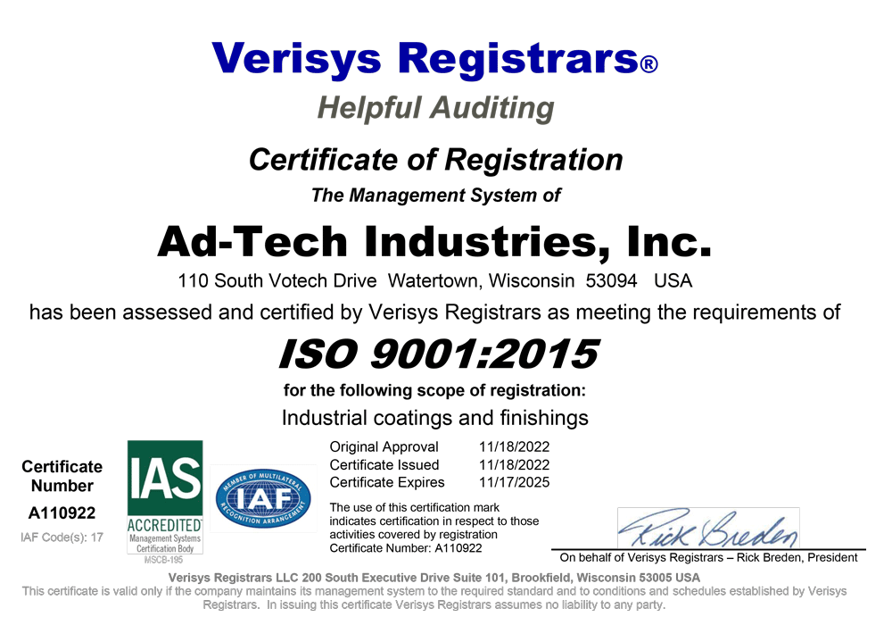Ad-Tech Industries Inc ISO 9015