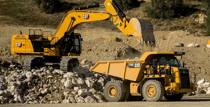 cat caterpillar excavator rock truck